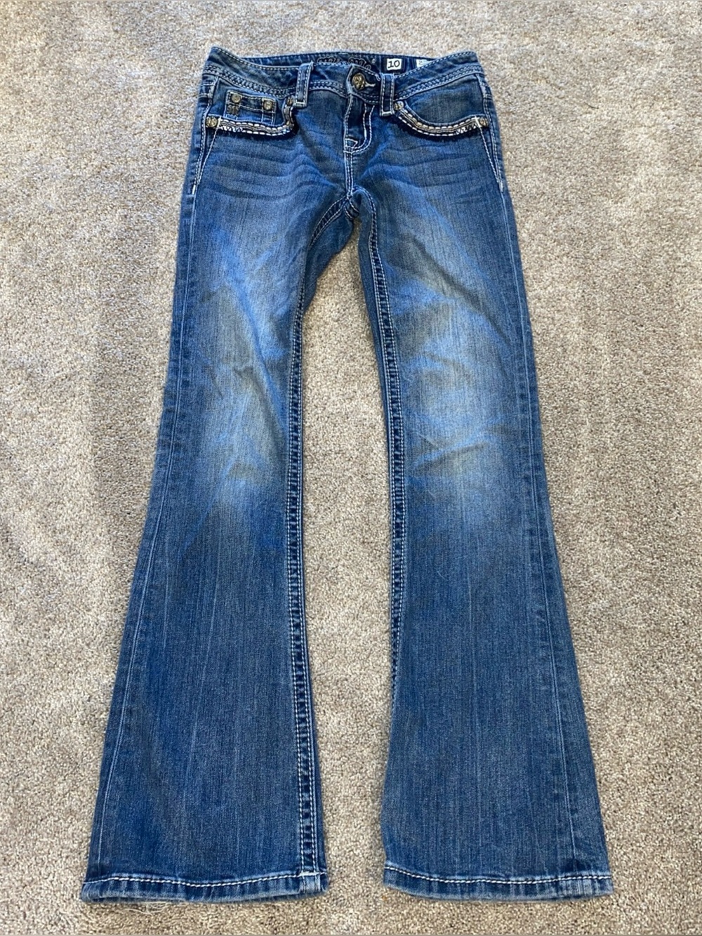 Miss Me Boot Cut Jeans Girls Size 10 Bling Faded Stretch - Picture 2 of 10